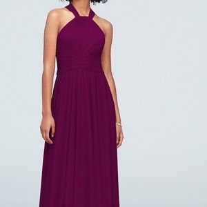 Sangria Mesh Bridesmaid Dress with High-Neck Halter